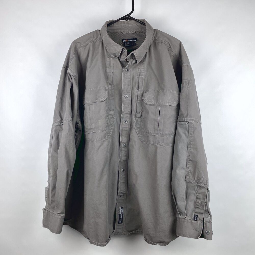 5.11 Tactical Series Men's Gray Cotton Canvas Button Shirt 2XL 72157 Vented Back